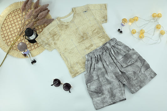 Boys Textured T-Shirt &amp; Cargo Shorts Set