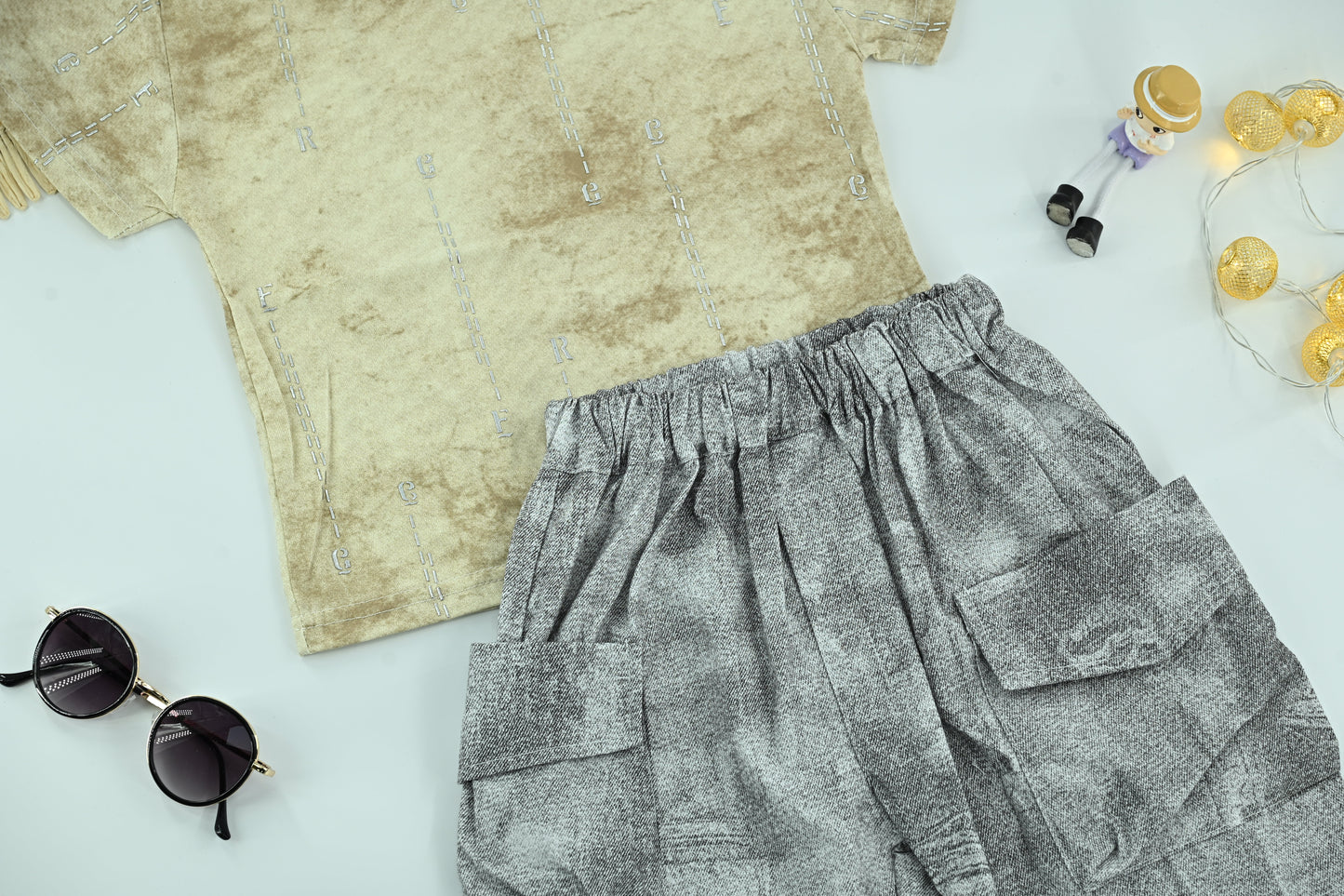 Boys Textured T-Shirt &amp; Cargo Shorts Set