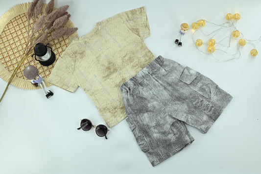 Boys Textured T-Shirt &amp; Cargo Shorts Set