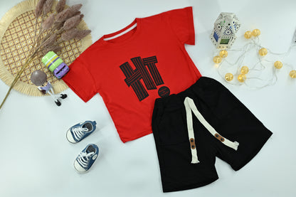 Boys Graphic Print T-Shirt & Drawstring Shorts Set