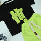 Boys Neon Green “HT” Graphic T-Shirt and Shorts 2-Piece Set