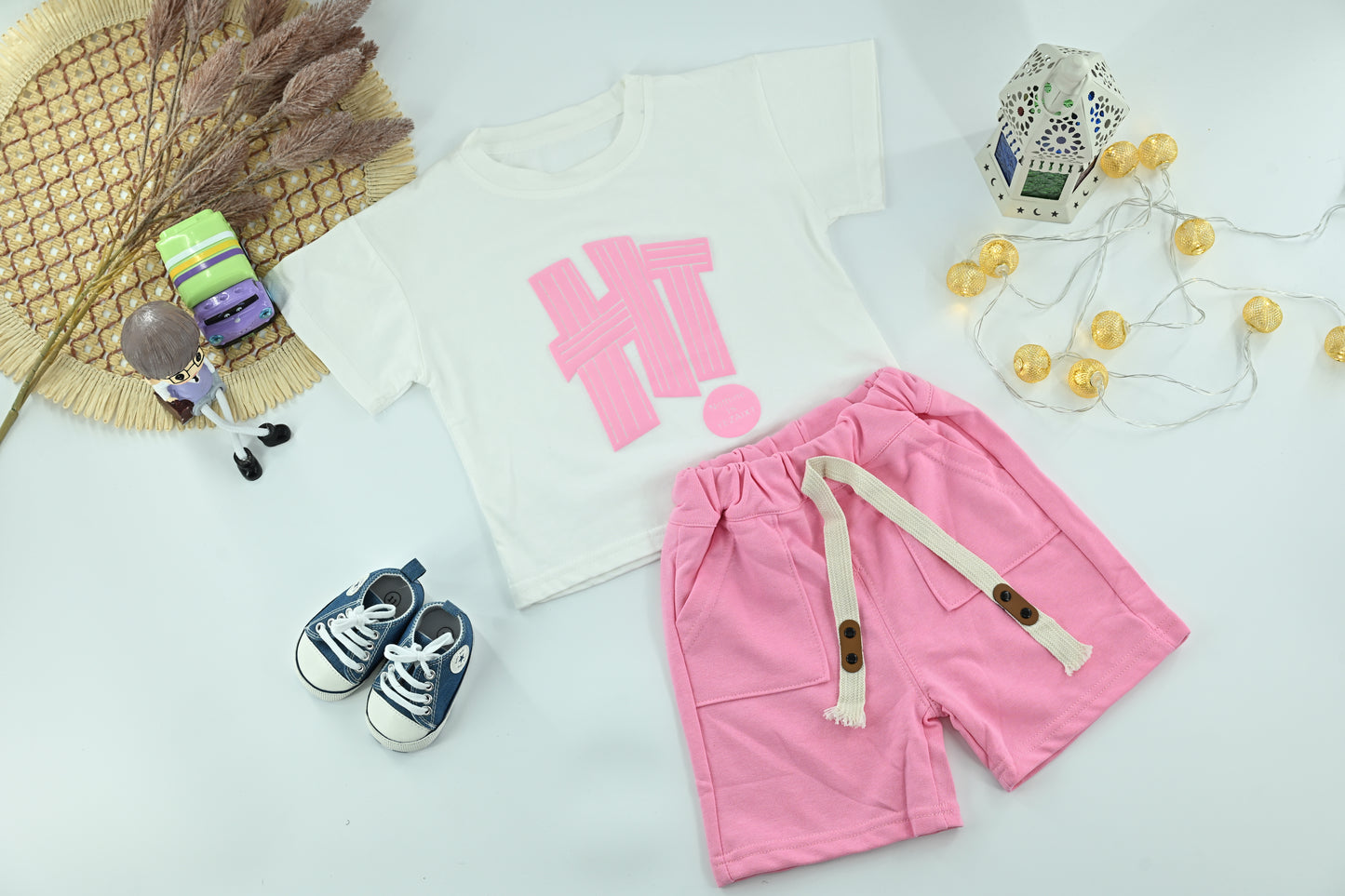 Boys Neon Green “HT” Graphic T-Shirt and Shorts 2-Piece Set