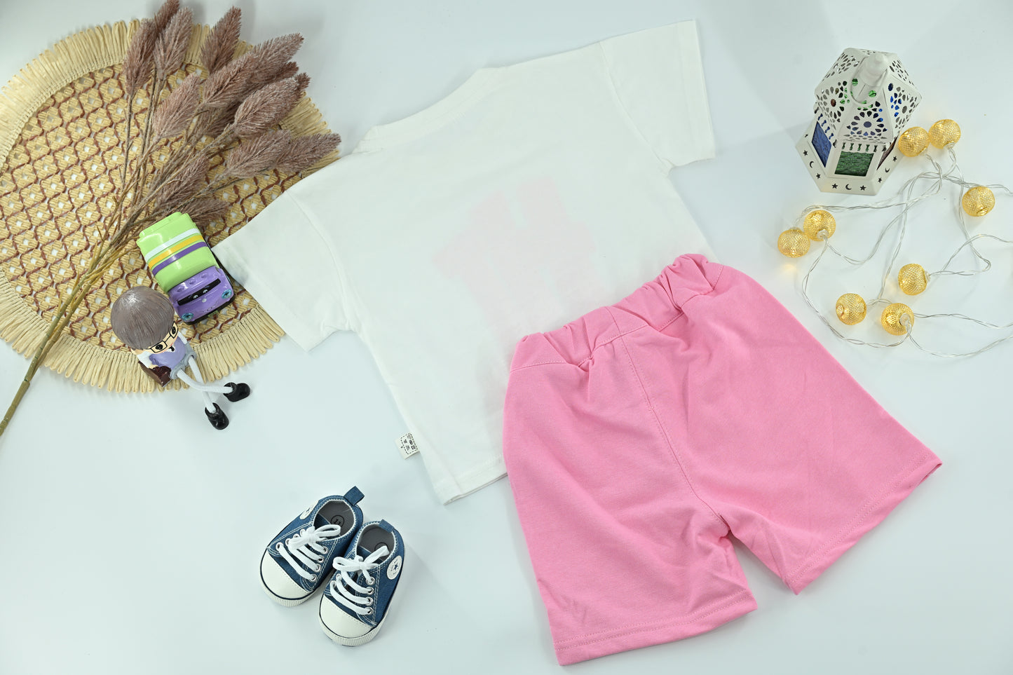 Kids Pink “HT” Graphic T-Shirt and Shorts 2-Piece Set