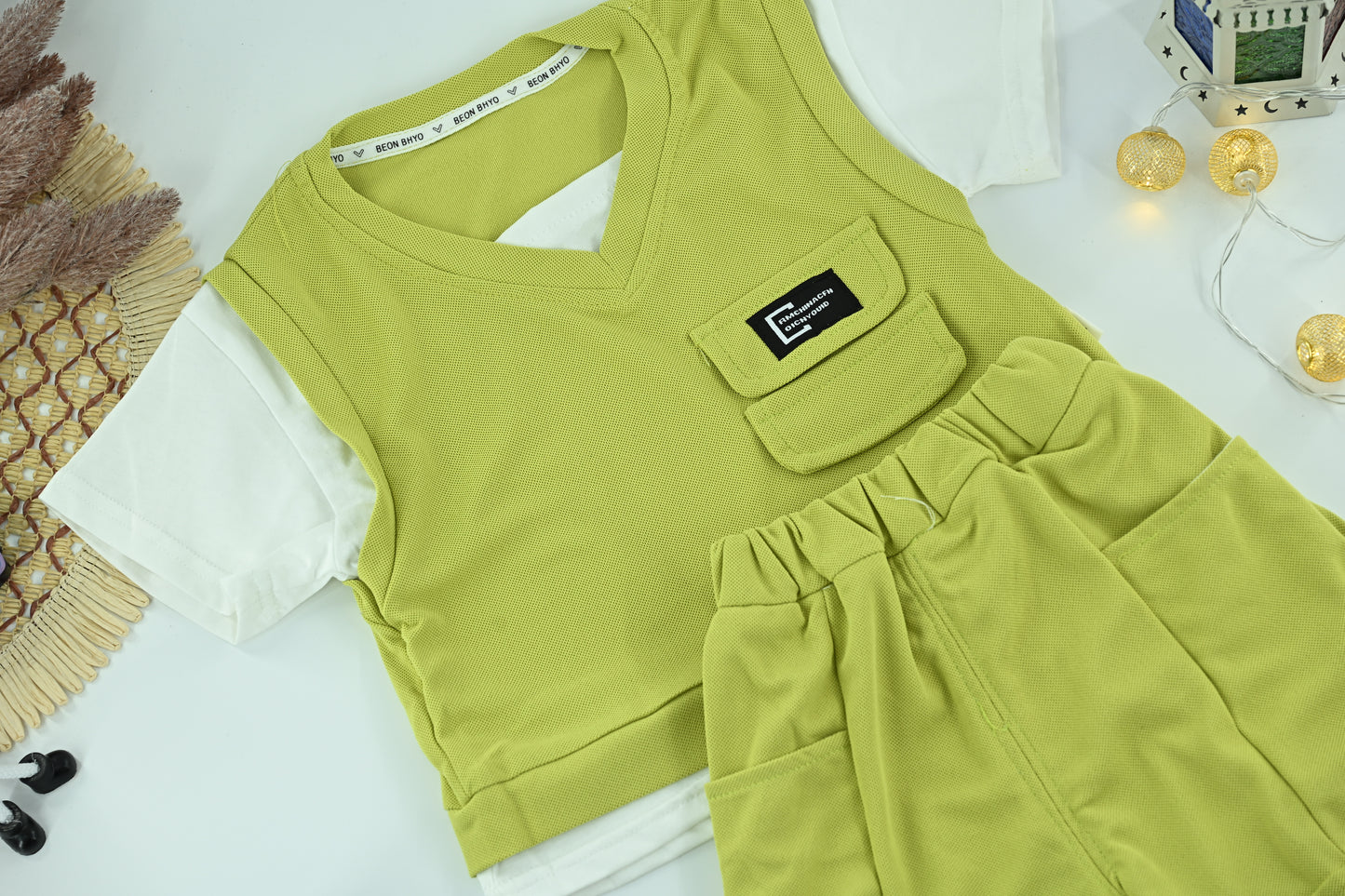 Boys Lime Green Sleeveless T-Shirt and Shorts 2-Piece Set