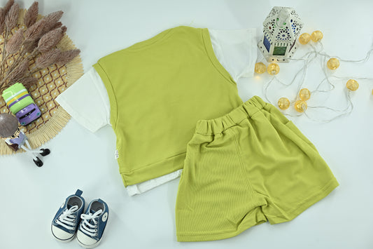 Boys Layered V-Neck T-Shirt &Shorts Set
