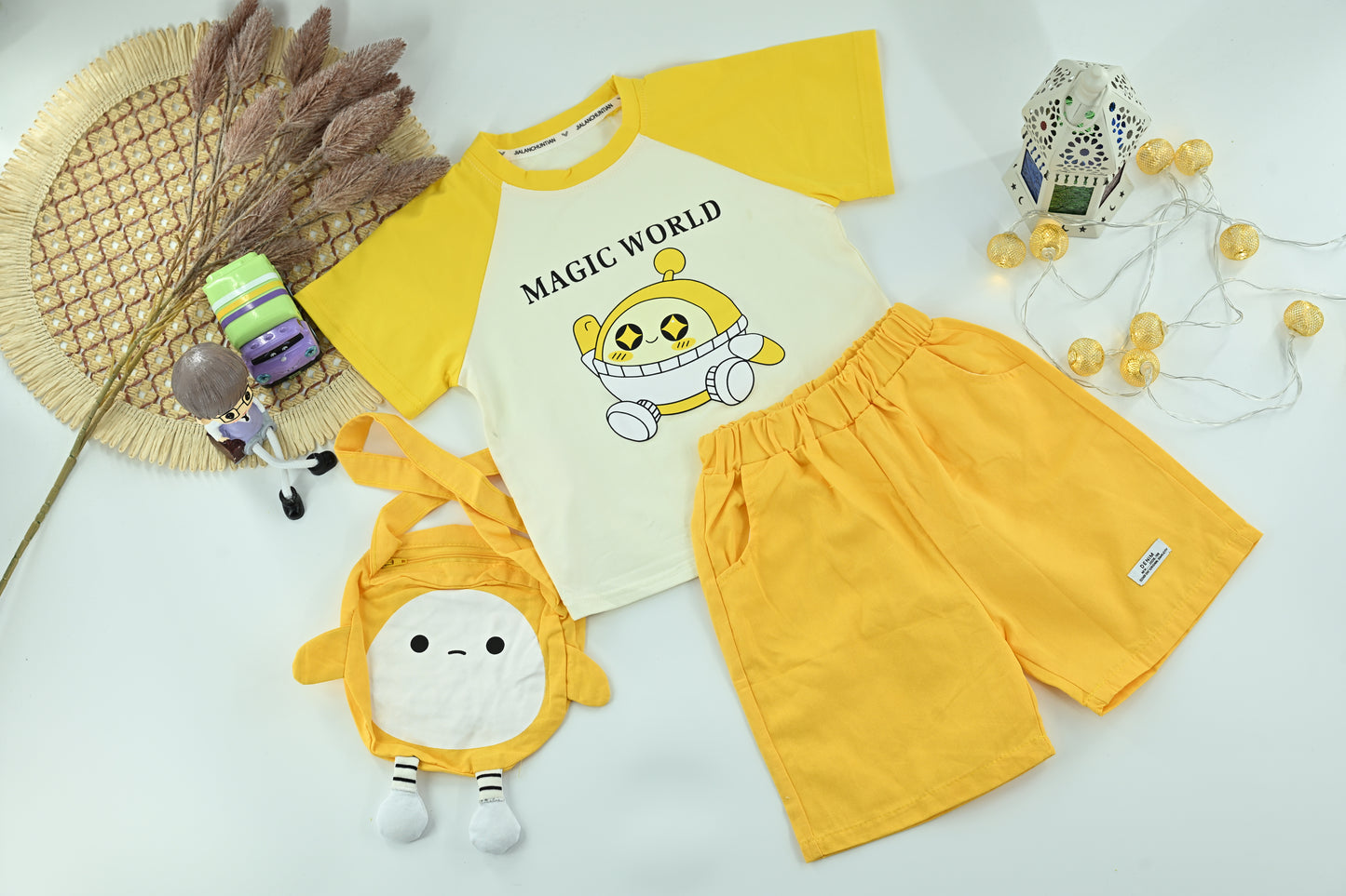 Boys Magic World Graphic T-Shirt & Shorts Set with Mini Bag
