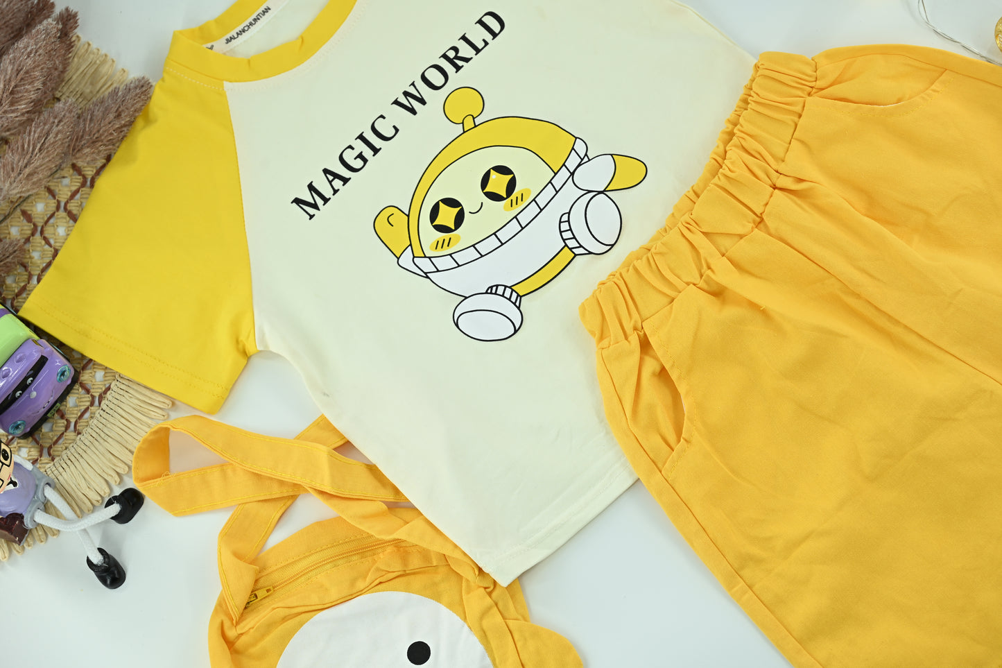 Boys Magic World Graphic T-Shirt & Shorts Set with Mini Bag