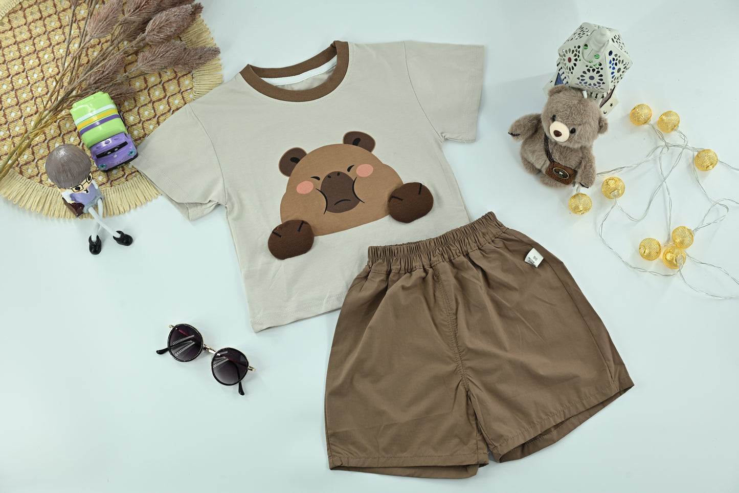 Boys Cute Bear Graphic T-Shirt &Shorts Set