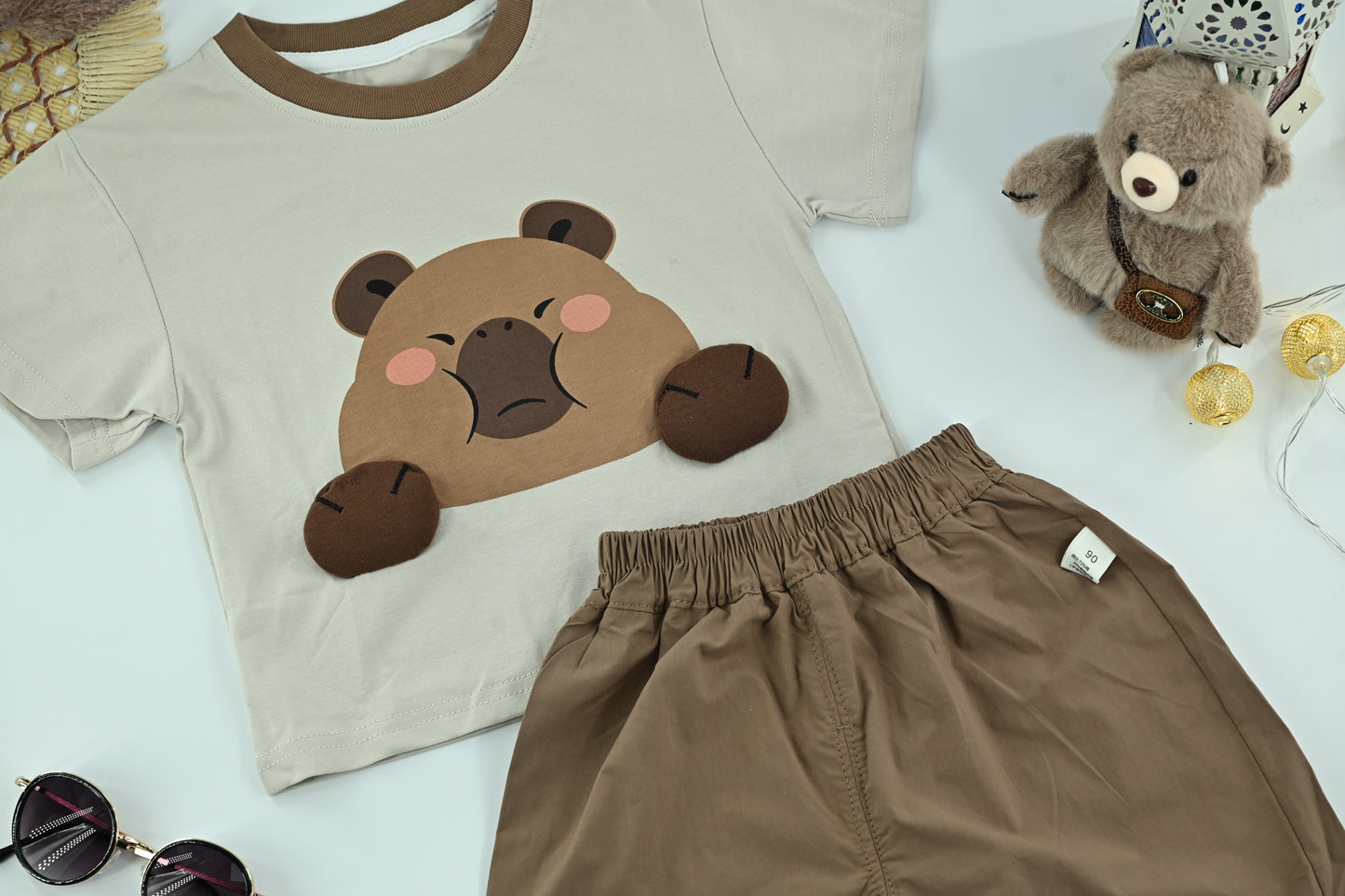 Boys Cute Bear Graphic T-Shirt &Shorts Set