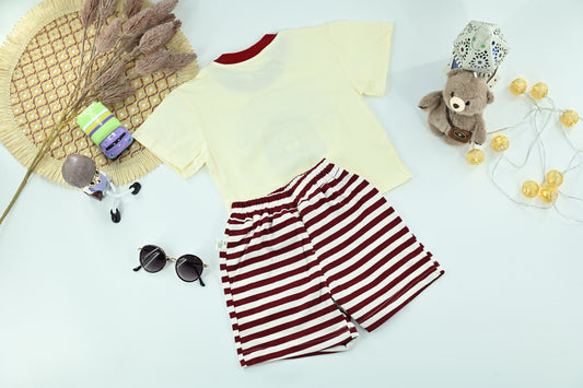 Boys Mushroom Graphic T-Shirt &Striped Shorts Set