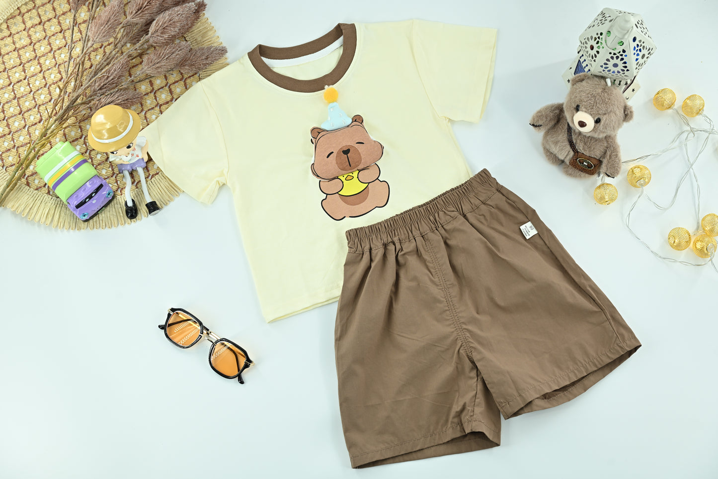 Boys Cute Bear Graphic T-Shirt &Shorts Set