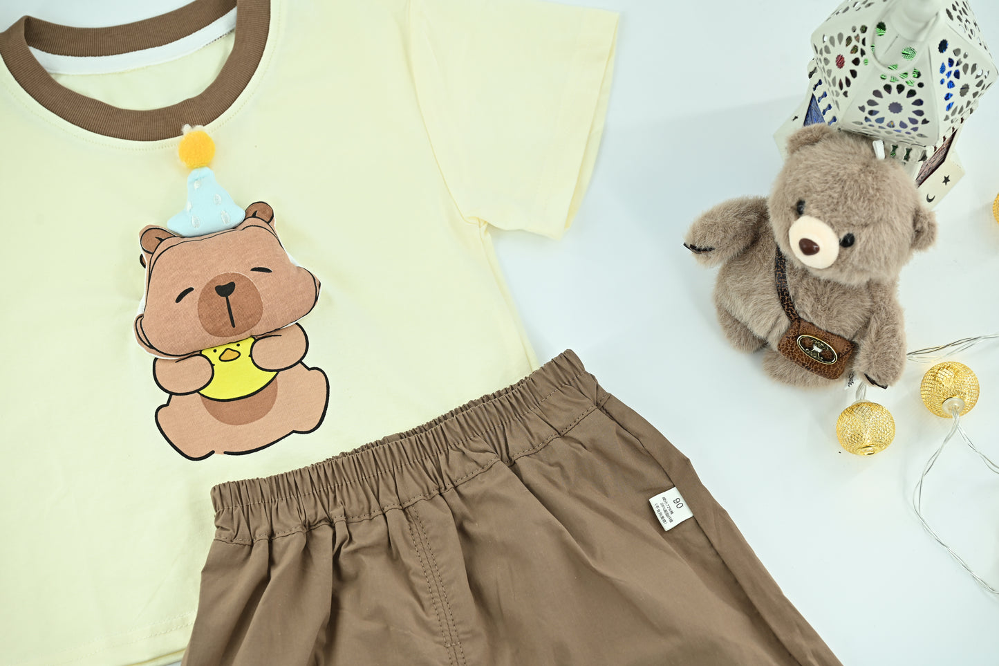 Boys Cute Bear Graphic T-Shirt &Shorts Set