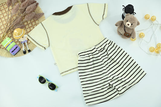 Boys Barista Bear Graphic T-Shirt & Striped Shorts Set