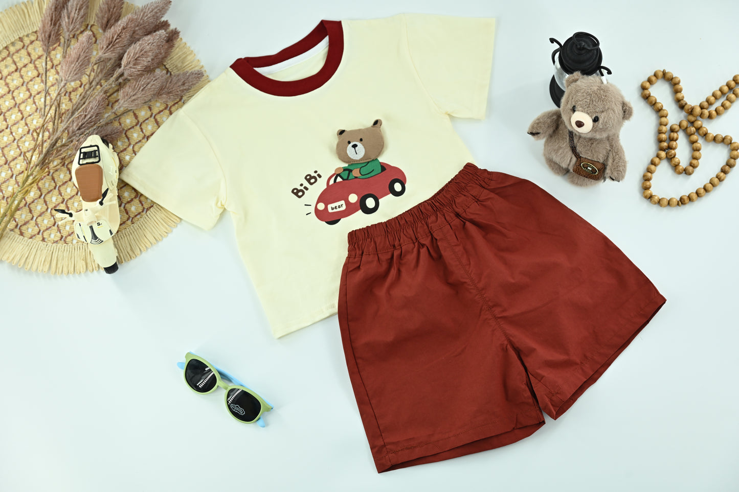 Boys Bear Car Graphic T-Shirt &Shorts Set