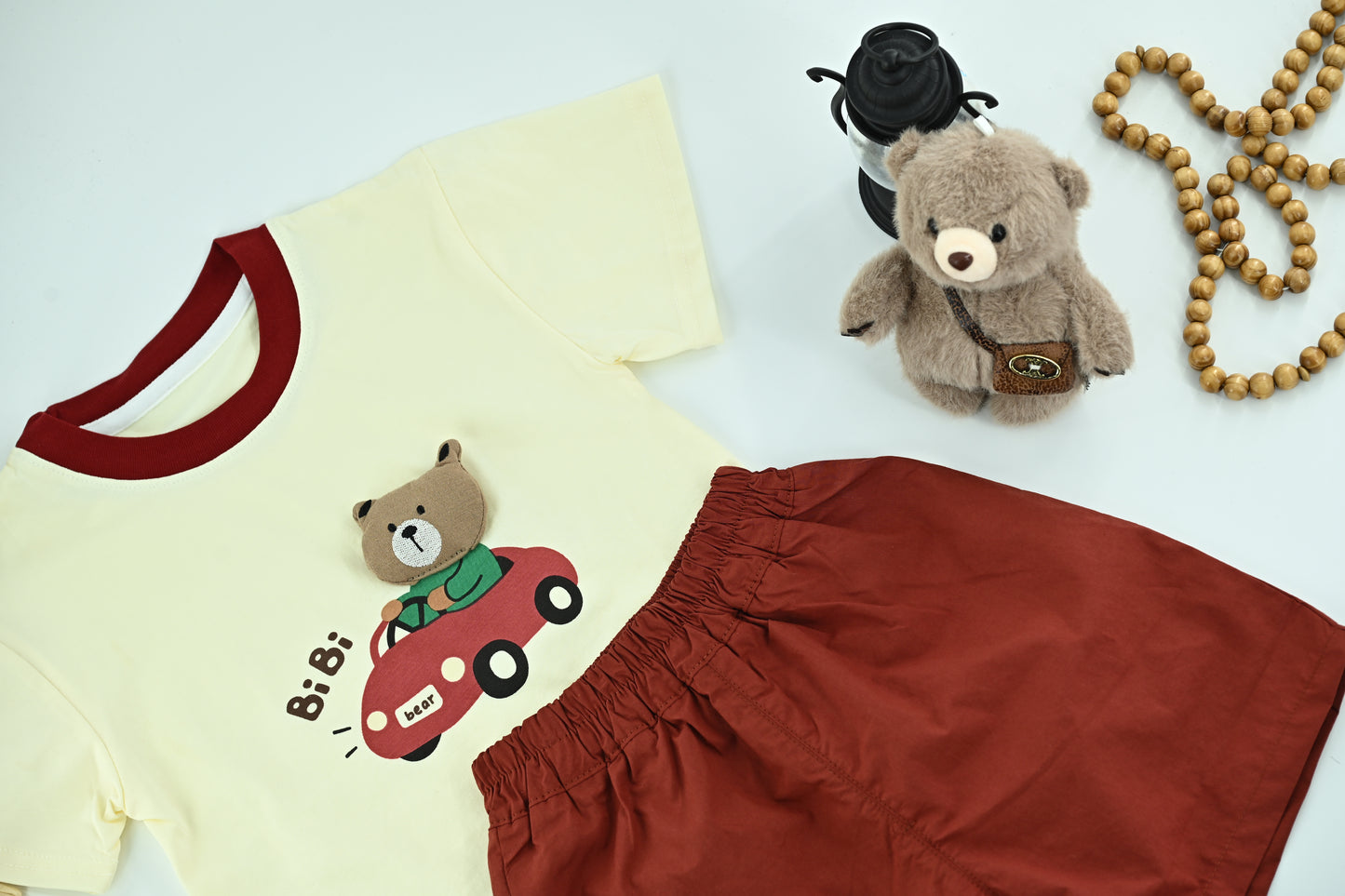 Boys Bear Car Graphic T-Shirt &Shorts Set