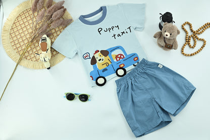 Boys Puppy Taxi Graphic T-Shirt & Shorts Set