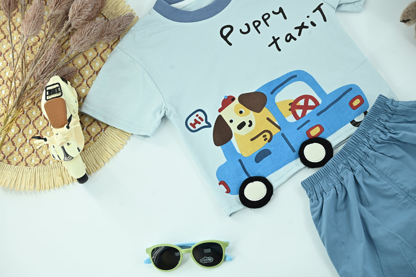 Boys Puppy Taxi Graphic T-Shirt & Shorts Set