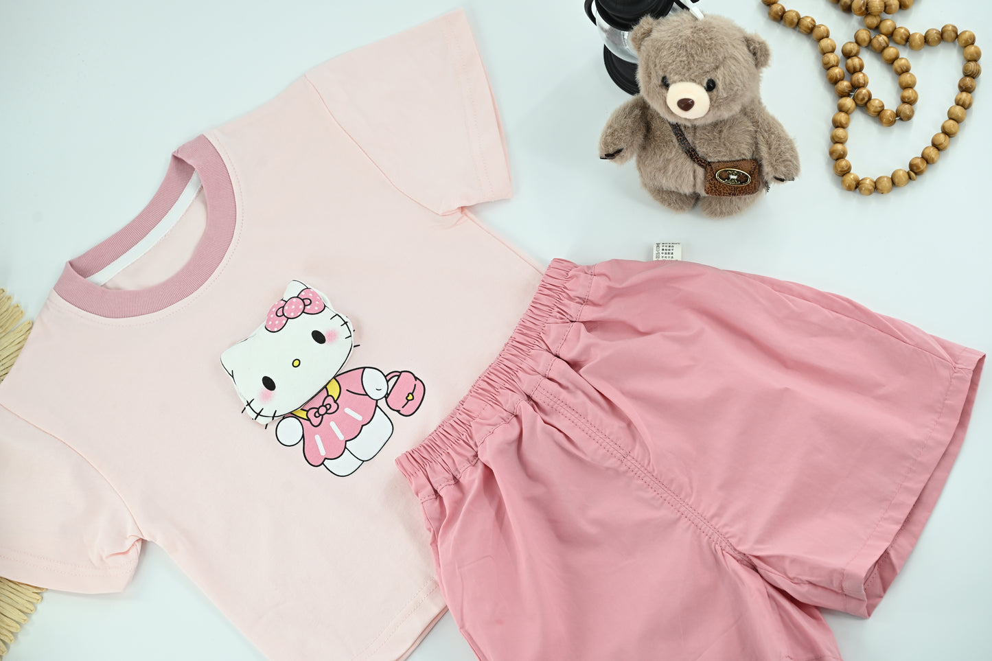 Girls Cute Kitty Graphic T-Shirt &Shorts Set
