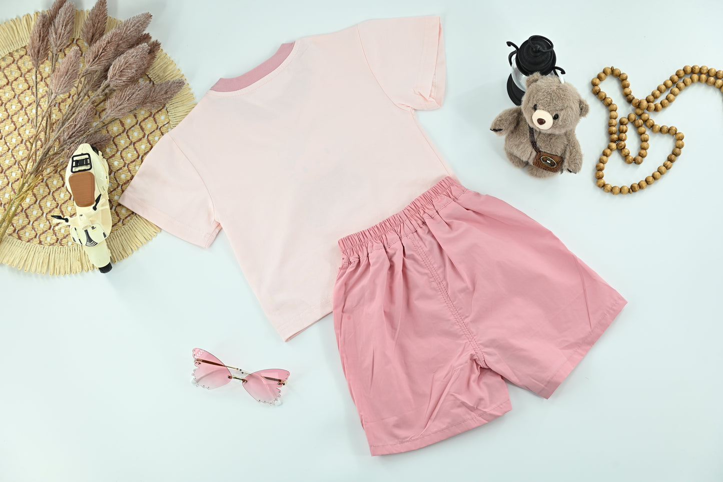 Girls Cute Kitty Graphic T-Shirt &Shorts Set