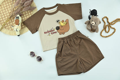 Boys Autumn Bear Graphic T-Shirt & Shorts Set