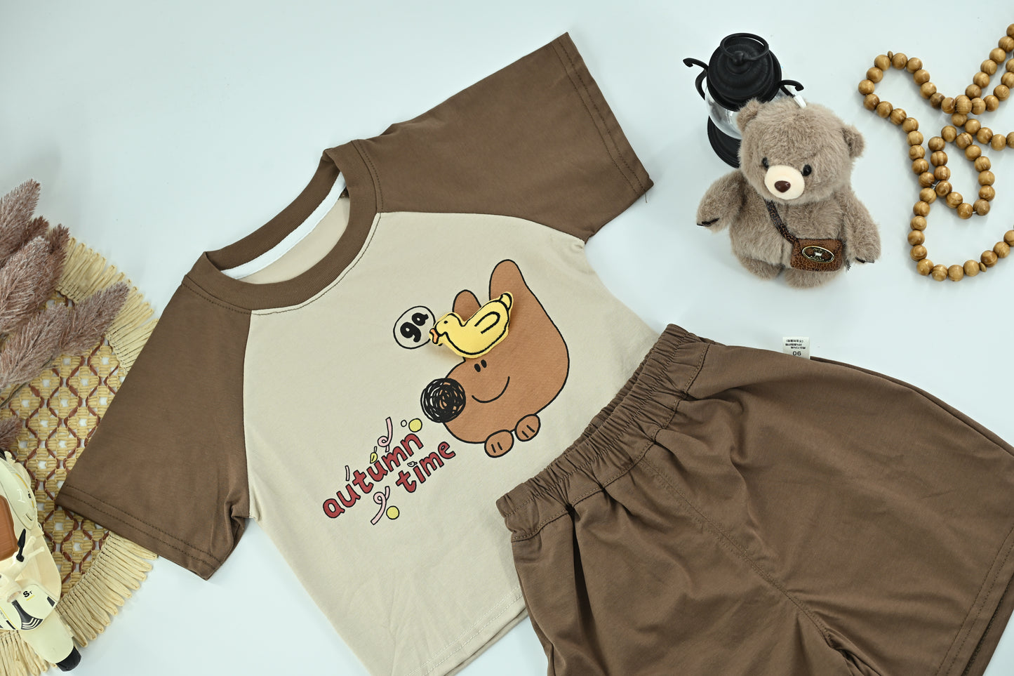 Boys Autumn Bear Graphic T-Shirt & Shorts Set