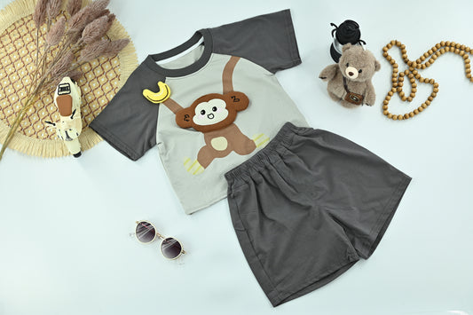 Boys Monkey Banana Graphic T-Shirt & Shorts Set