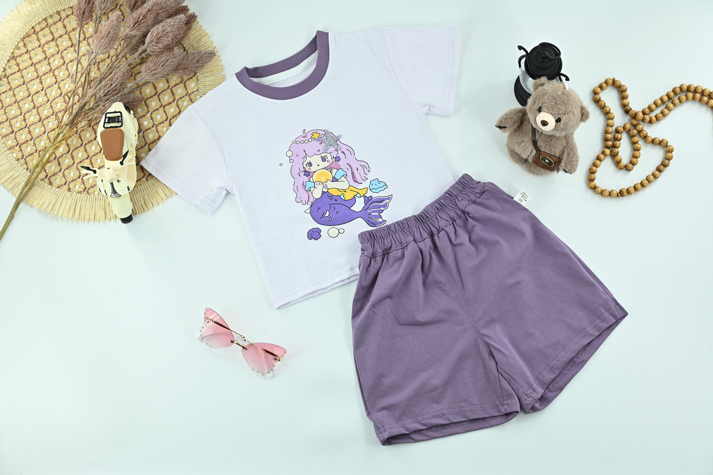 Girls Mermaid Graphic T-Shirt & Shorts Set