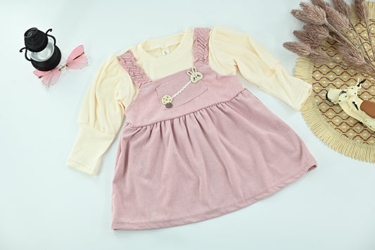 Kids Embroidered Pink & Cream 2-Piece Dress Set