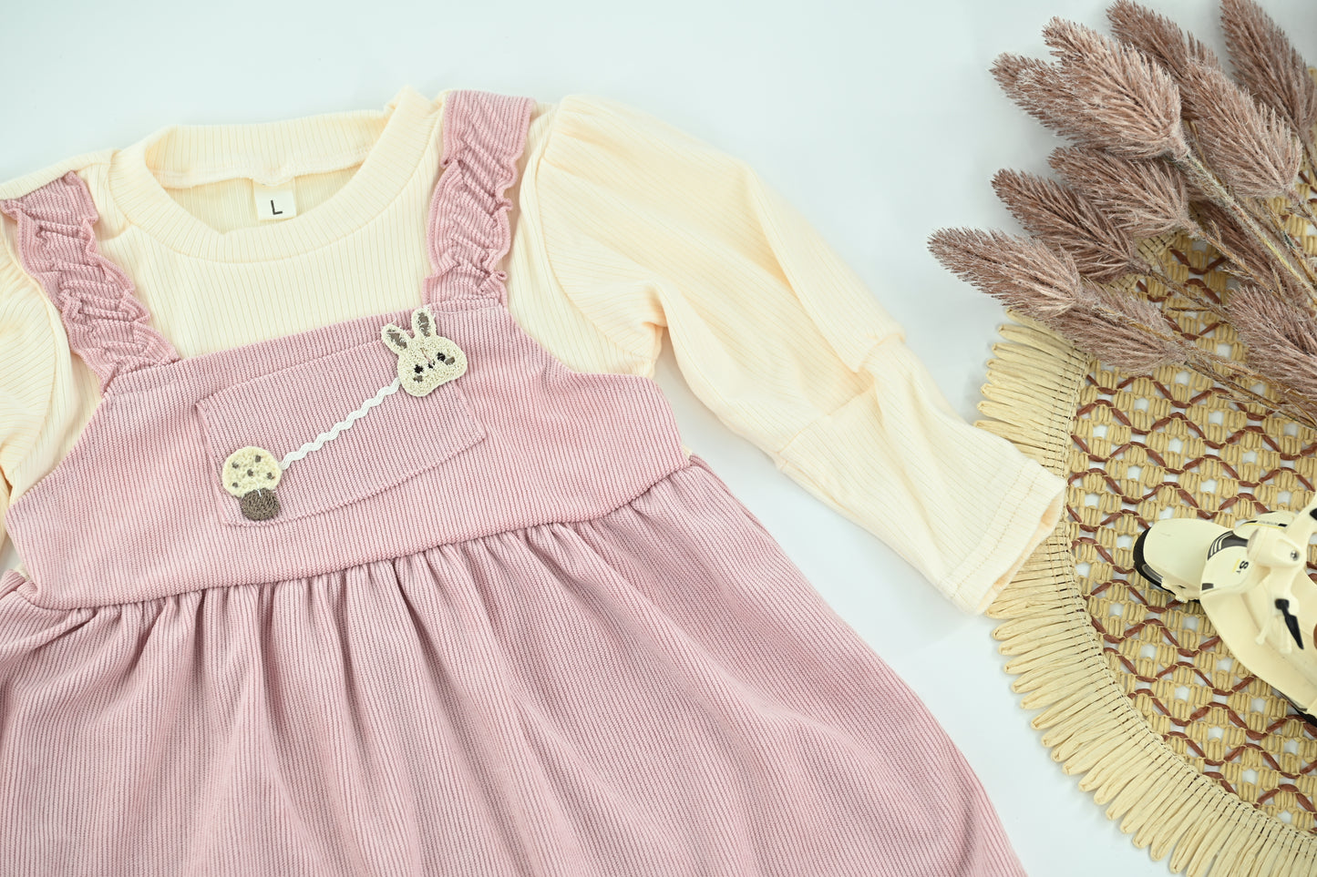 Kids Embroidered Pink & Cream 2-Piece Dress Set
