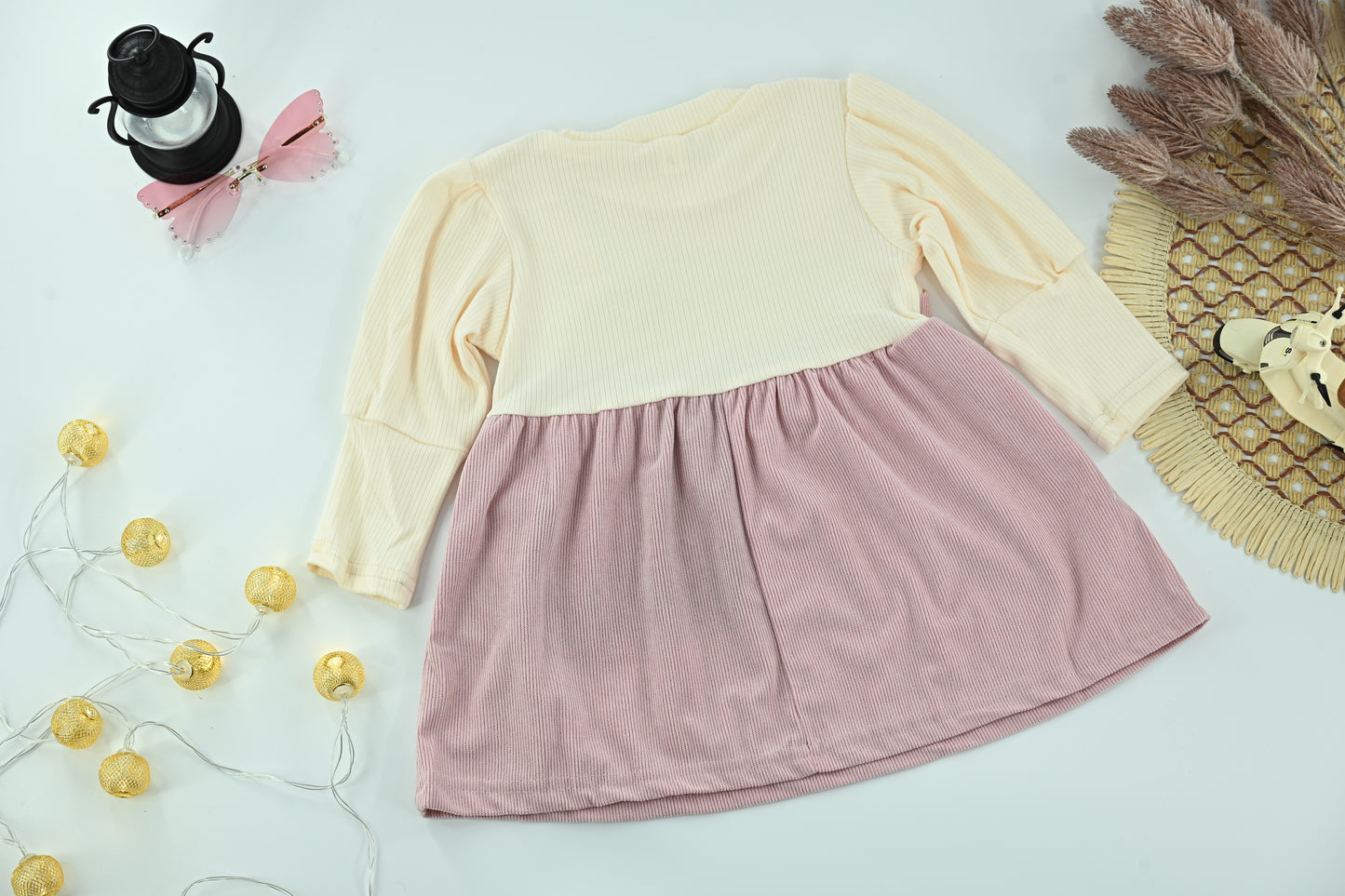 Kids Embroidered Pink & Cream 2-Piece Dress Set