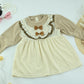 Kids Brown  Cotton Embroidered  2 Piece Full Sleeve Dress