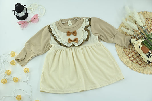 Kids Cream Cotton Embroidered 2-Piece Full Sleeve Dress
