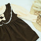 Kids Brown  Cotton Embroidered  2 Piece Full Sleeve Dress