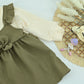 Girls Olive Green Plain Layered  2 Piece Long Sleeve Dress Set