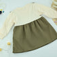 Girls Olive Green Plain Layered  2 Piece Long Sleeve Dress Set