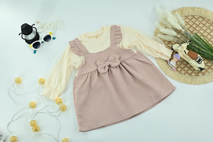 Girls Pink Bow Layered Dress