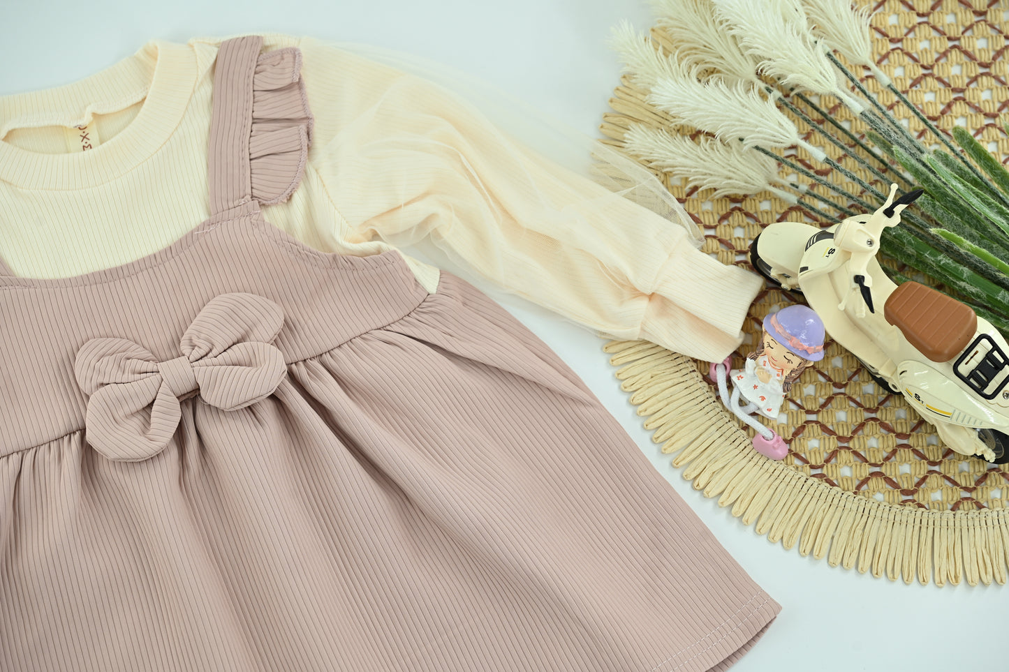 Girls Pink Bow Layered Dress