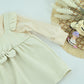 Girls Elegant Cream Bow Ruffle Dress –2 pieces  Long Sleeve Kids Dress
