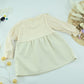 Girls Elegant Cream Bow Ruffle Dress –2 pieces  Long Sleeve Kids Dress