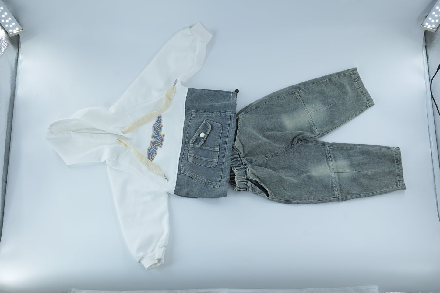 Kids Casual Hoodie & Denim Pants Outfit Set