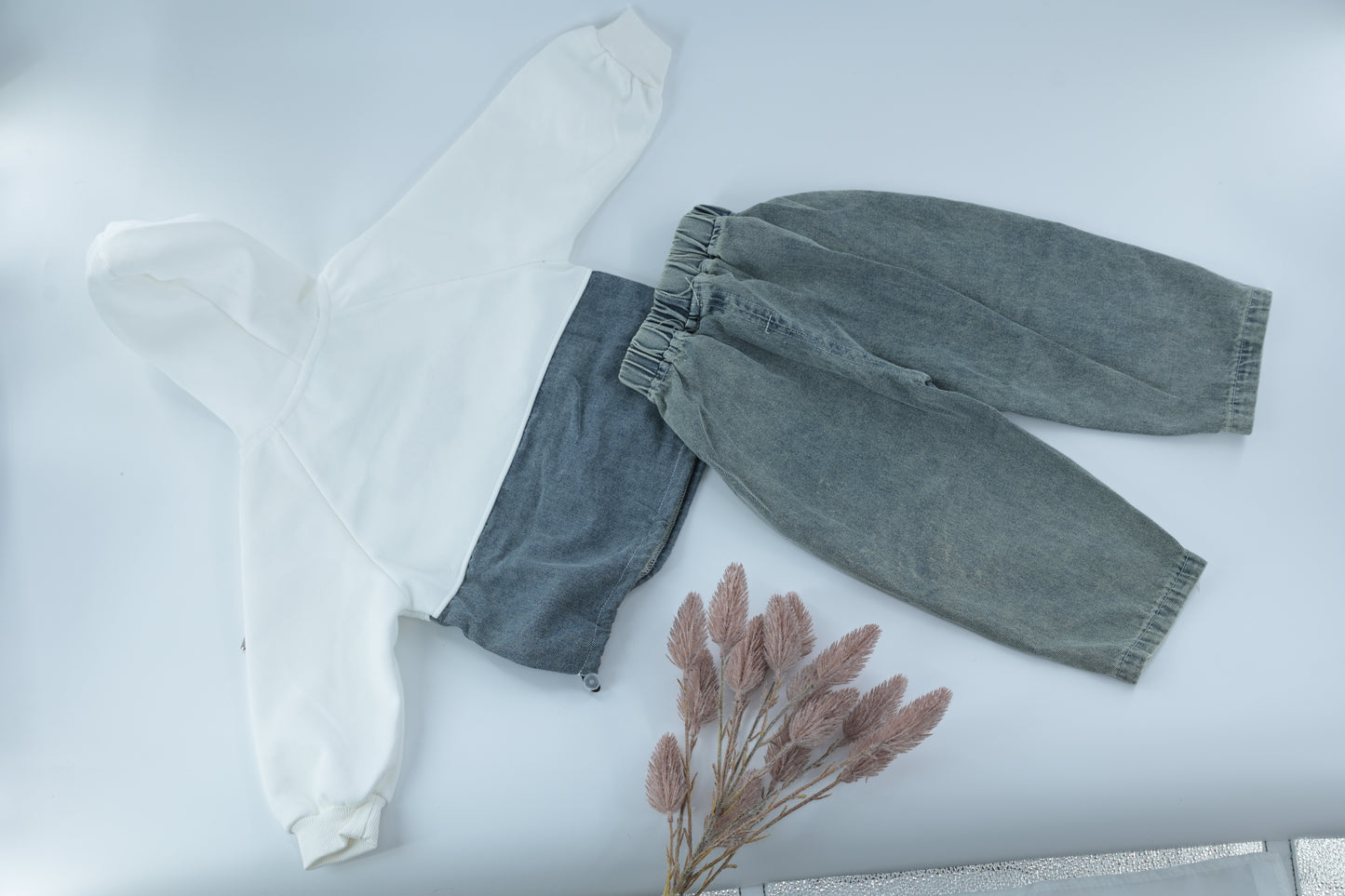 Kids Casual Hoodie & Denim Pants Outfit Set