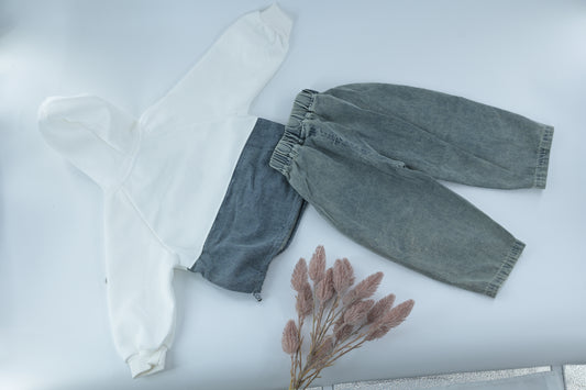 Kids Casual Hoodie & Denim Pants Outfit Set