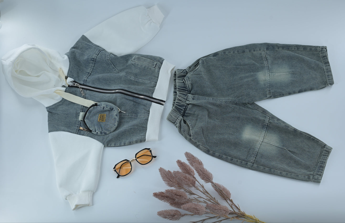 Kids Hoodie & Denim Pants Outfit Set