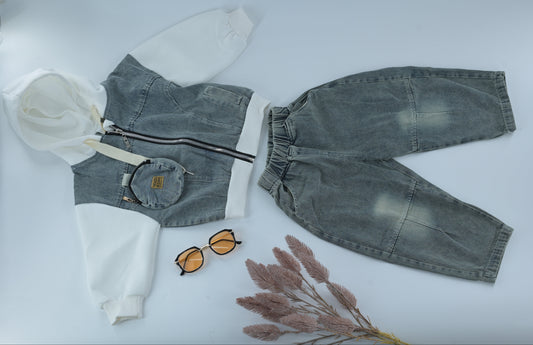 Kids Hoodie & Denim Pants Outfit Set