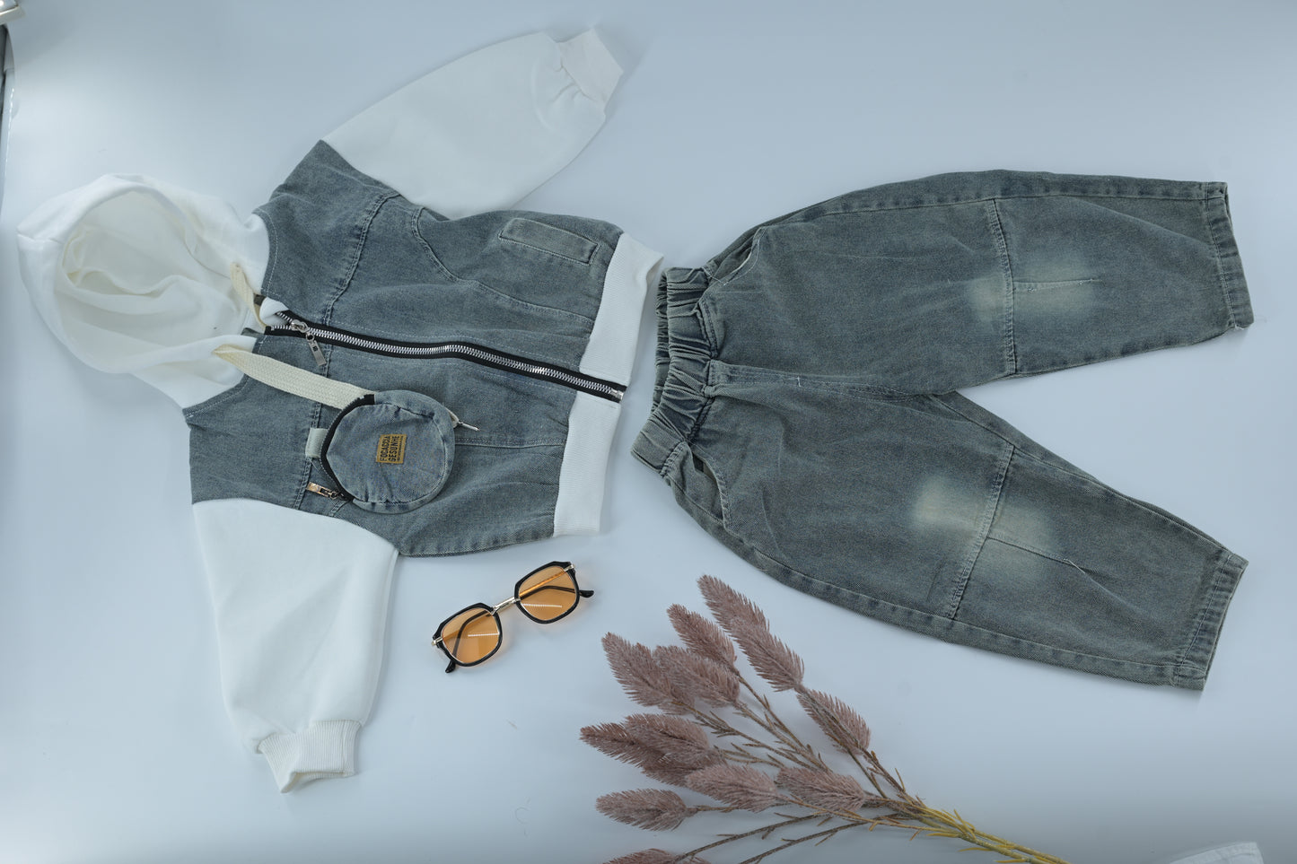 Kids Hoodie & Denim Pants Outfit Set – Black