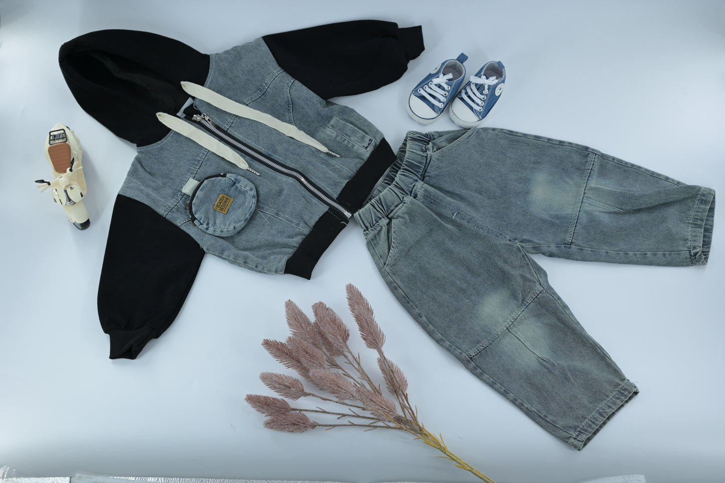 Kids Hoodie & Denim Pants Outfit Set
