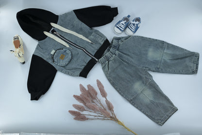 Kids Hoodie & Denim Pants Outfit Set
