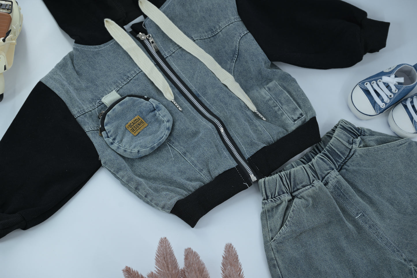 Kids Hoodie & Denim Pants Outfit Set – Black