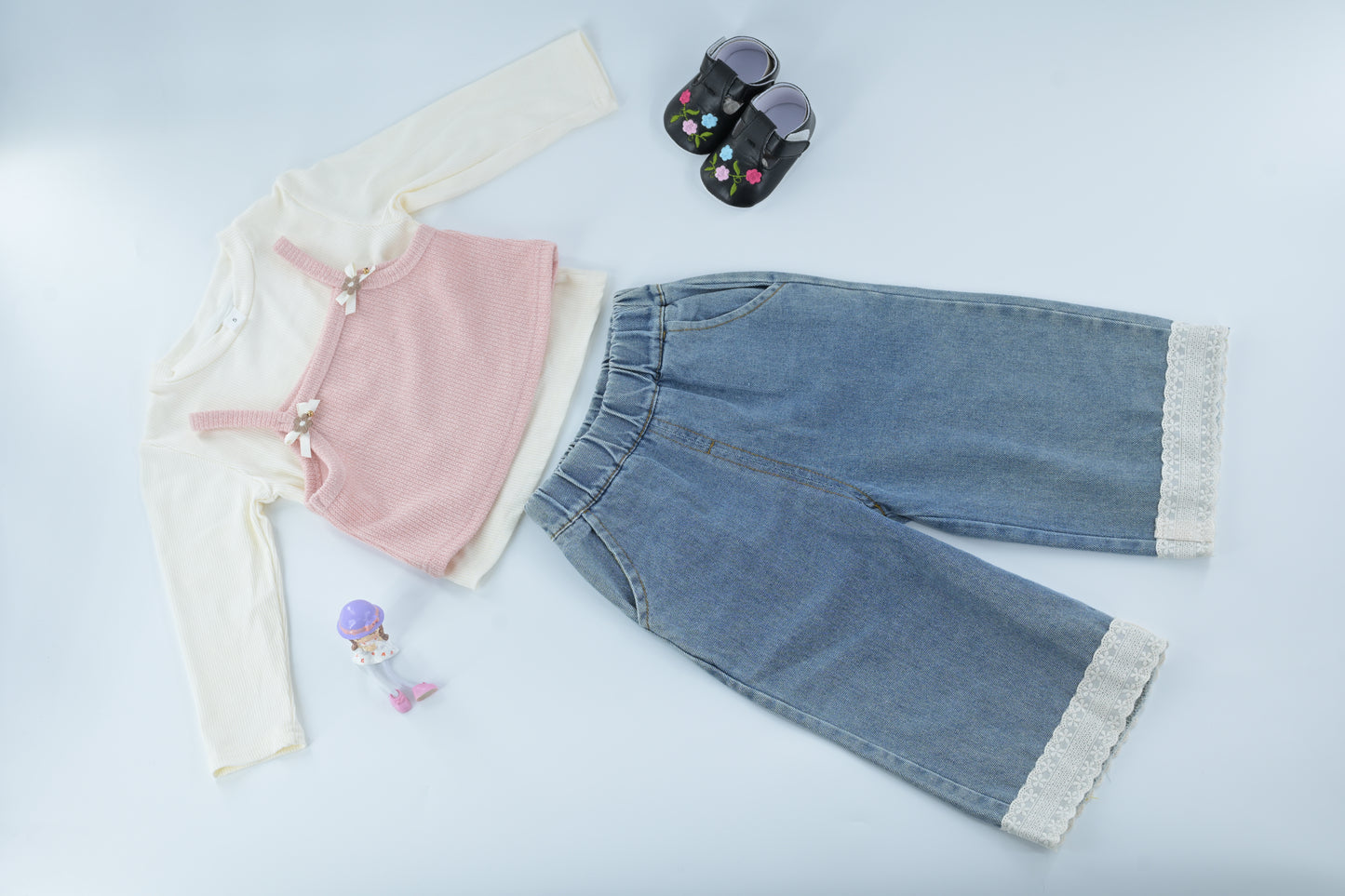 Girls’ Casual Top &  Denim Pants 3 Piece Sets