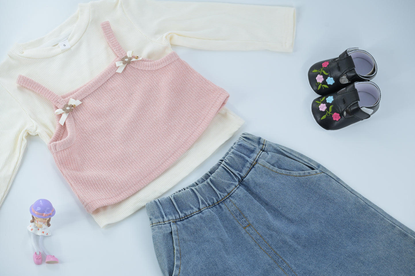 Girls’ Casual Top &  Denim Pants 3 Piece Sets